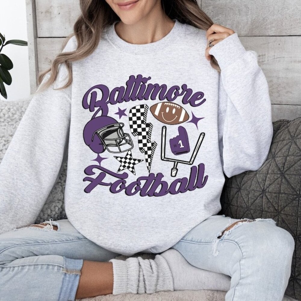 Baltimore Football Trendy Retro Crewneck Sweatshirt Game Day Gift For Fans 17